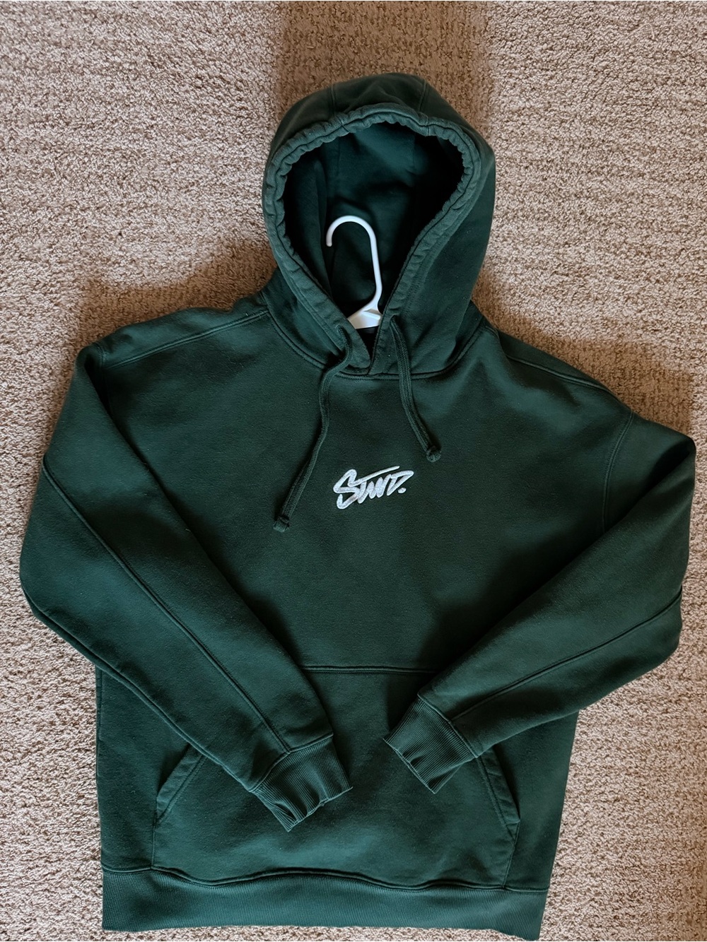 Stussy Dark Green Hoodie with White Script Logo